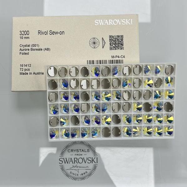 3200 10mm Crystal AB (001AB) Foiled - Foyalı Yuvarlak İki Delikli Dikme Taş - 12-36-72 Adetlik Paketler