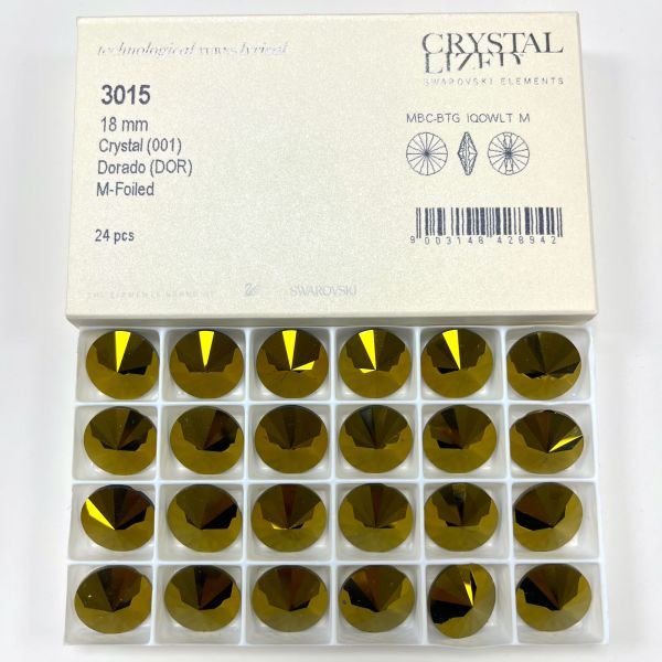 Swarovski 3015 Düğme 18mm Crystal Dorado (001DOR) Parlak Altın Renkli Kristal Düğme