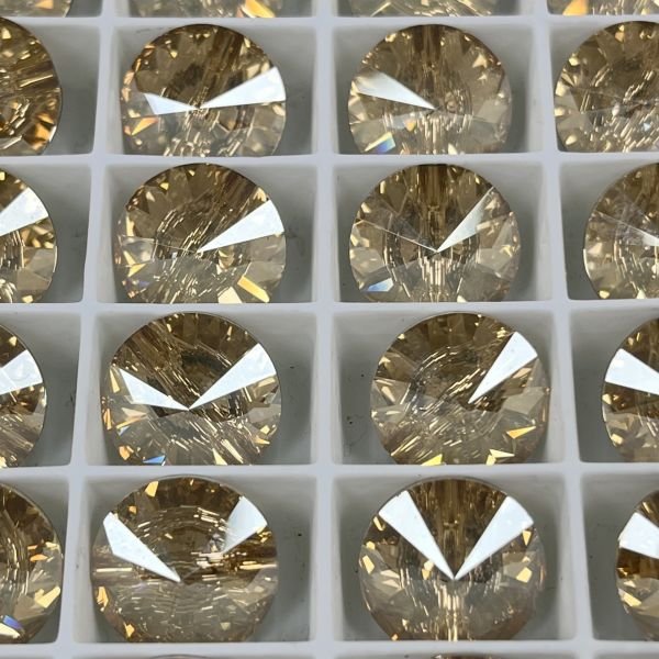 Swarovski 3015 Düğme 14mm Crystal Golden Shadow (001GSHA) - Rivoli Kesim Kristal Düğme
