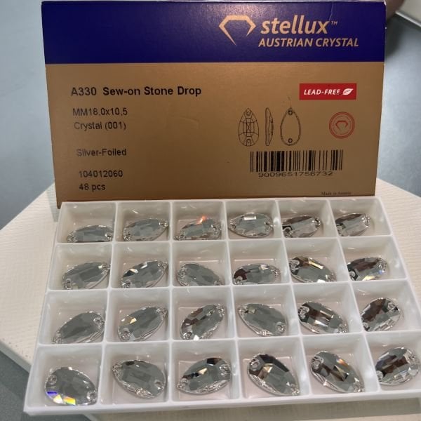Stellux A330 18x10,5mm Crystal Foyalı - Damla Şekilli Dikme Taş