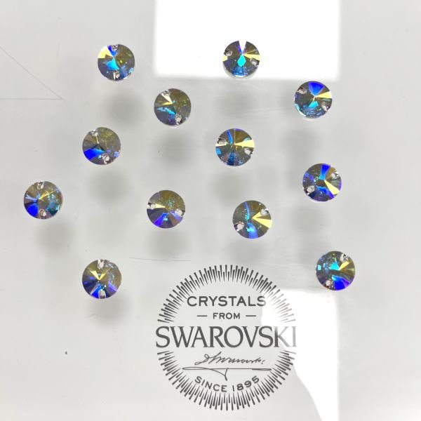 3200 14mm Crystal AB (001AB) Foiled - Foyalı Yuvarlak İki Delikli Dikme Taş - 12-36-72 Adetlik Paketler