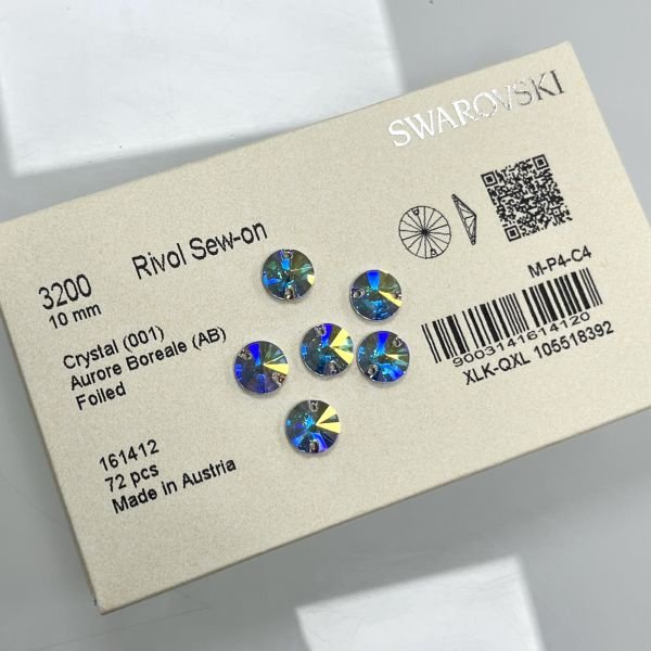 3200 14mm Crystal AB (001AB) Foiled - Foyalı Yuvarlak İki Delikli Dikme Taş - 12-36-72 Adetlik Paketler