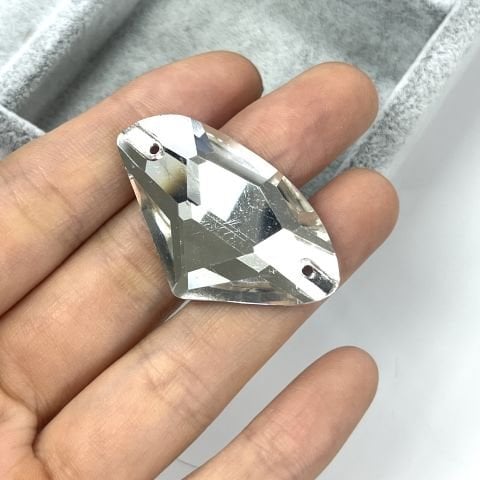 Galactic Şekilli 39x28mm Dikilebilir Crystal Cam Taş - Beyaz Dikme Taş