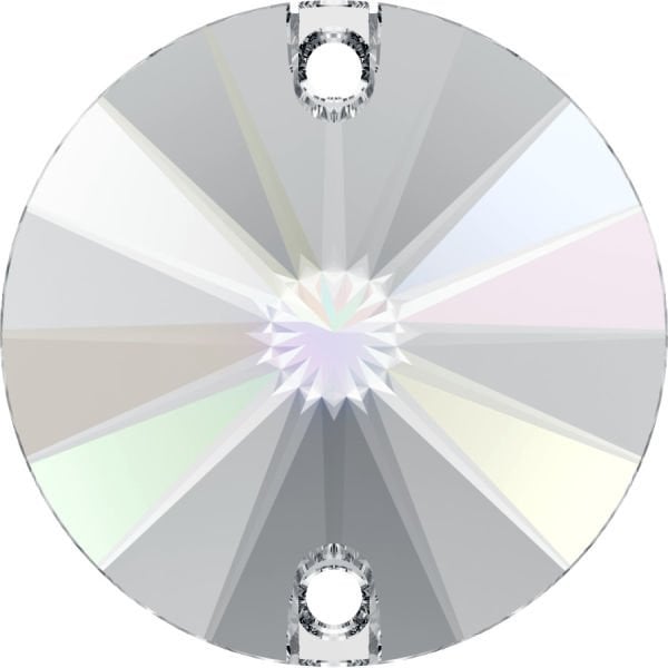 3200 18mm Crystal AB (001AB) Foiled - Foyalı Yuvarlak İki Delikli Dikme Taş - 6-36-72 Adetlik Paketler