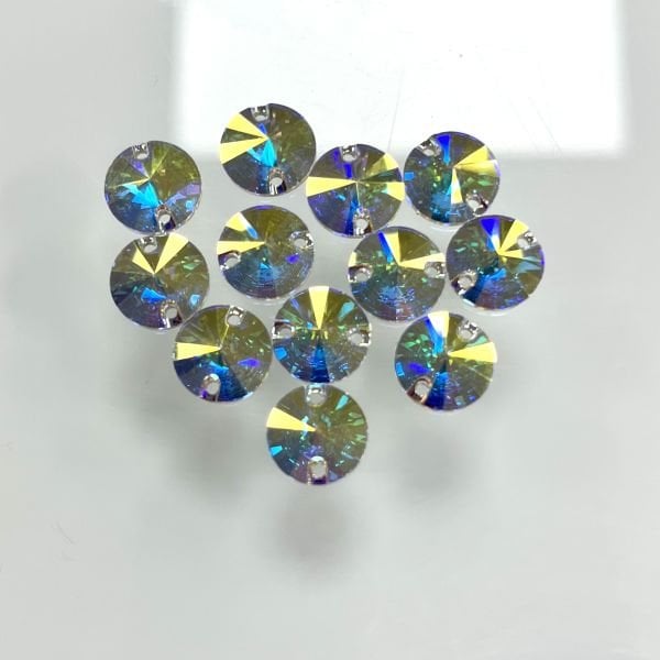 3200 18mm Crystal AB (001AB) Foiled - Foyalı Yuvarlak İki Delikli Dikme Taş - 6-36-72 Adetlik Paketler