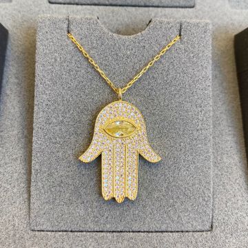 Fatma Ana Eli Hamsa Sitrin Taşlı Kolye