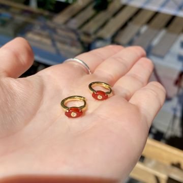 Mini Halka Amber Göz Küpe