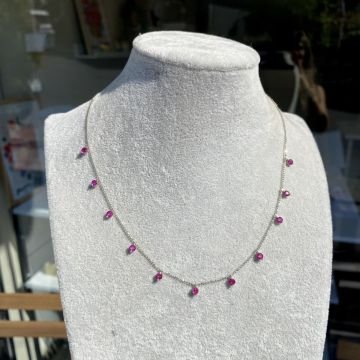 Pembe Taşlı Sıra Kolye Silver