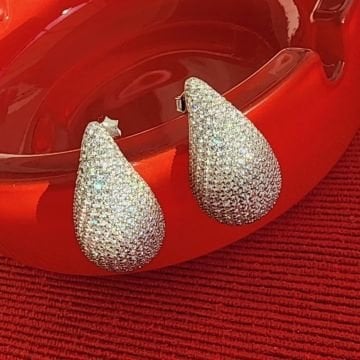 Marka Taşlı Drop Küpe