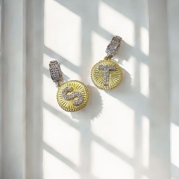 Taşlı Harf Kolye Ucu Gold