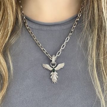 Yeşil Taşlı Melek Kolye Ucu