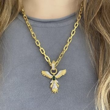 Yeşil Taşlı Melek Kolye Ucu