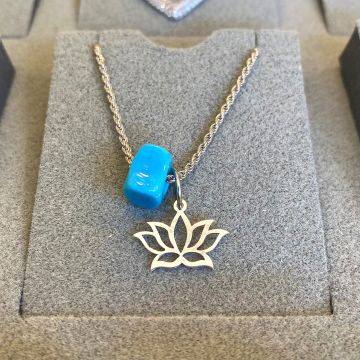 Mavi Boncuklu Lotus Kolye