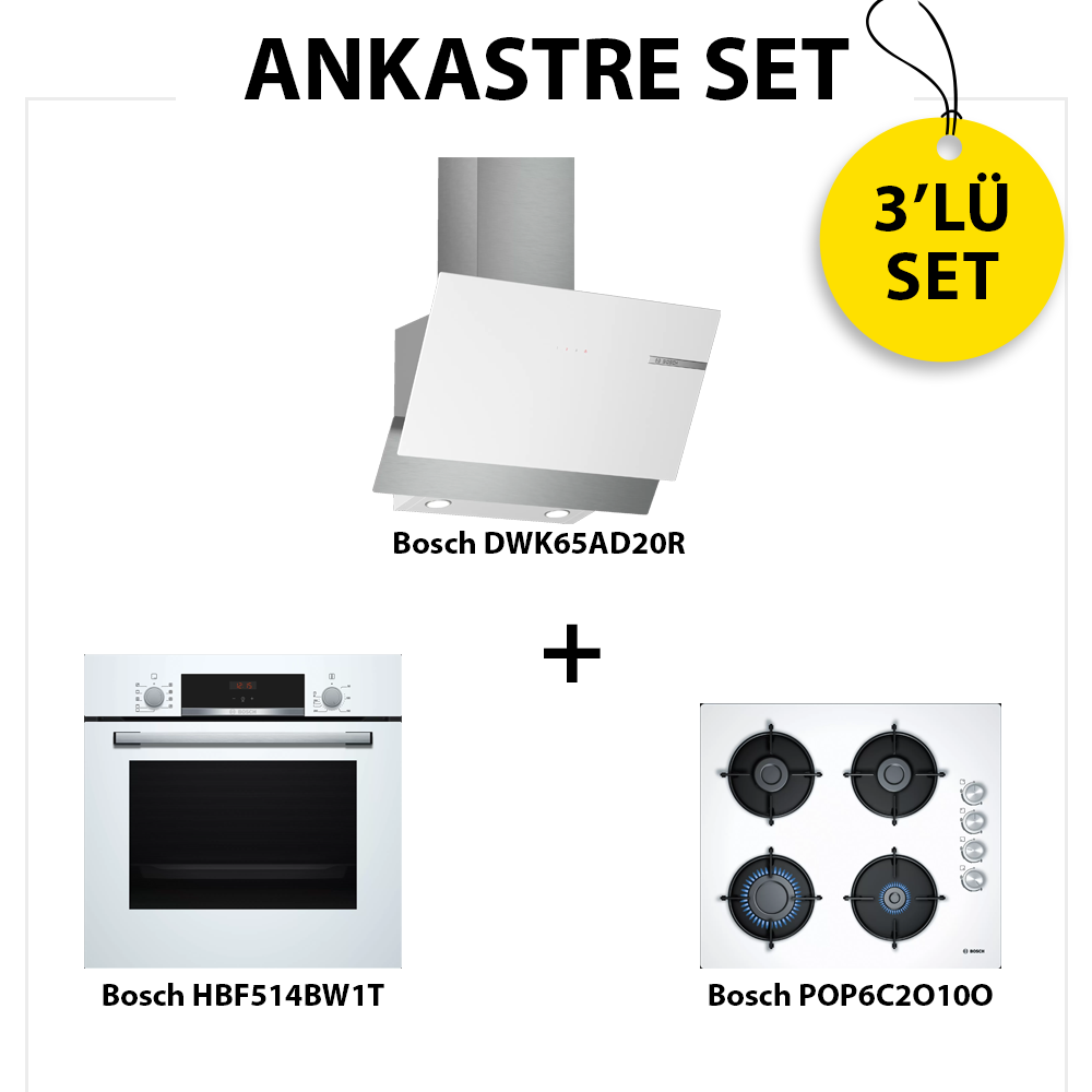 Bosch Ankastre Set HBF514BW1T, POP6C2O10O, DWK65AD20R