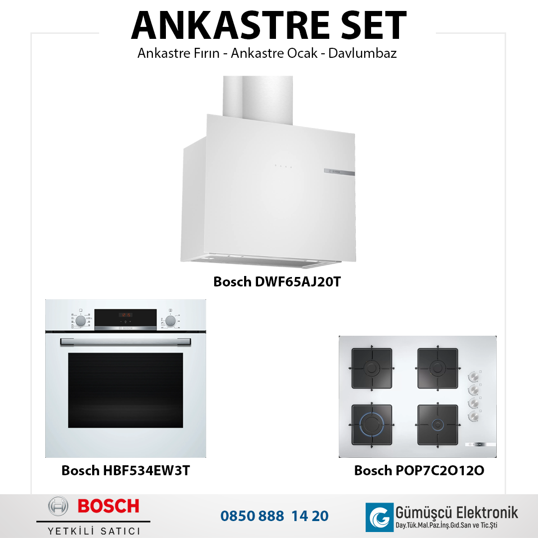 Bosch Ankastre Set HBF534EW3T, POP7C2O12O, DWF65AJ20T