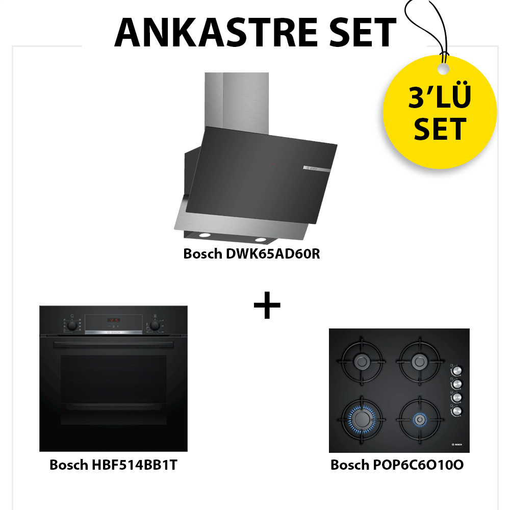 Bosch Ankastre Set HBF514BB1T, POP6C6O10O, DWK65AD60R
