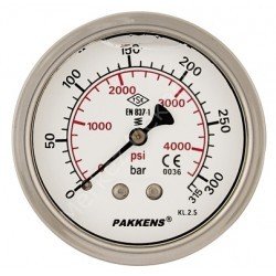 PAKKENS Gliserinli (Sıvı Dolgulu)  Arkadan  Bağlantılı Ø63mm Manometreler KL2,5-Paslanmaz Gövde
