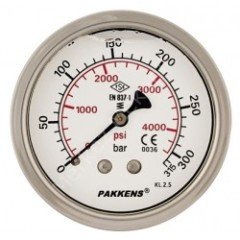 PAKKENS Gliserinli (Sıvı Dolgulu)  Arkadan  Bağlantılı Ø63mm Manometreler KL2,5-Paslanmaz Gövde