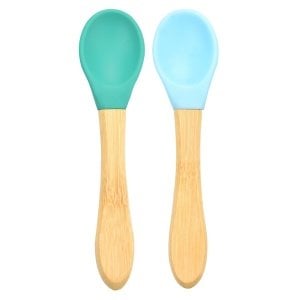 Oioi Bambu Saplı Silikon Kaşık 2li Aqua Green/Mineral Blue