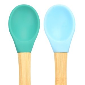 Oioi Bambu Saplı Silikon Kaşık 2li Aqua Green/Mineral Blue