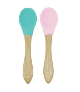 Oioi Bambu Saplı Silikon Kaşık 2li Aqua Green/Velvet Rose