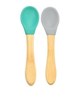 Oioi Bambu Saplı Silikon Kaşık 2li Aqua Green/Powder Grey