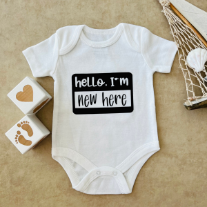 Hello I' m New Here (Siyah) - Özel Tasarım Bebek Body/Zıbın Baby Bodysuit
