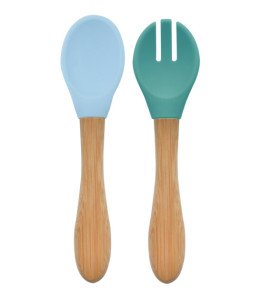 OiOi Mama Kaşığı+Çatal  Aqua Green-Mineral Blue