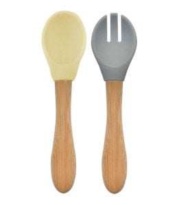 OiOi Mama Kaşığı+Çatal  Mellow Yellow-Powder Grey