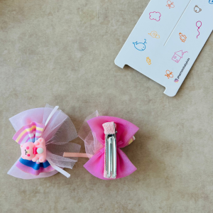 Açık&Koyu Pembe Çift Tül Fiyonk  Pens Toka