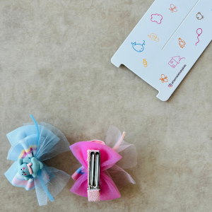Pembe&Mavi Çift Tül Fiyonk Pens Toka