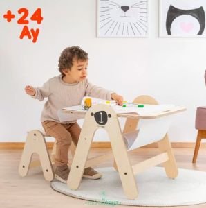 Mamatoyz Massam Ayı Figürlü Ahşap Aktivite Masası & Yazı Tahtası