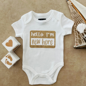 Hello I'm New Here (Simli Sarı)- Özel Tasarım Bebek Body/Zıbın Baby Bodysuit