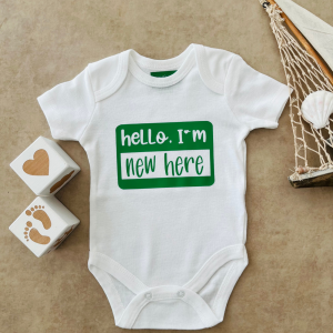 Hello I'm New Here (Yeşil) - Özel Tasarım Bebek Body/Zıbın Baby Bodysuit