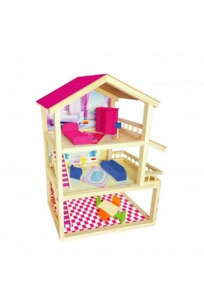Ahşap Oyuncak Ev 3 Katlı Mobilyalı