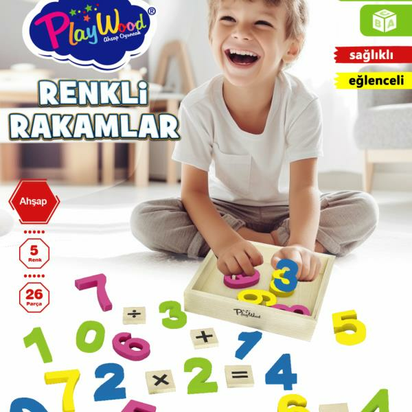 KUTUDA 26 PARÇA AHŞAP KASALI RENKLİ RAKAMLAR