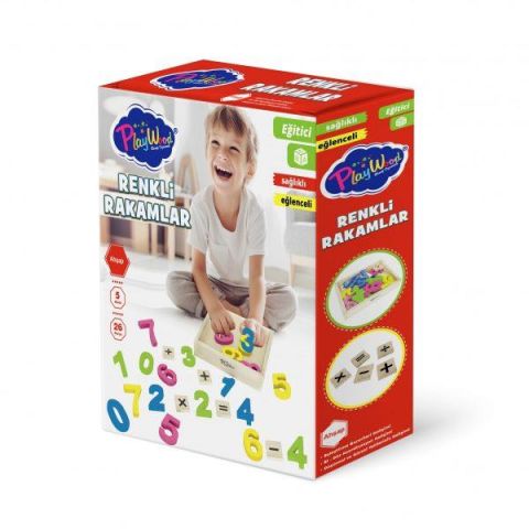 Kutuda 26 Parça Ahşap Kasalı Renkli Rakamlar