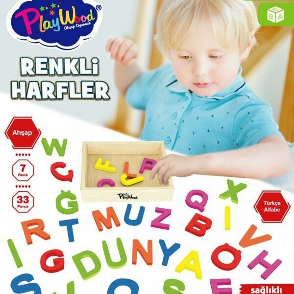 KUTUDA AHŞAP 33 PARÇA KASALI RENKLİ HARFLER
