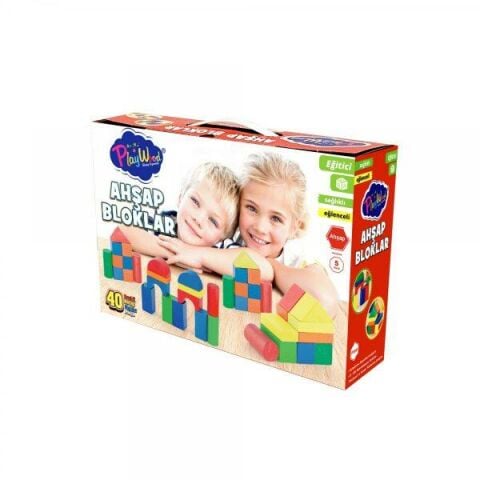 Kutuda Ahşap 40 Parça Renkli Bloklar