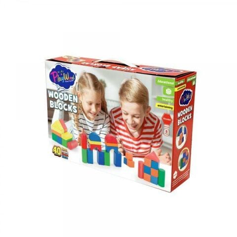 Kutuda Ahşap 40 Parça Renkli Bloklar