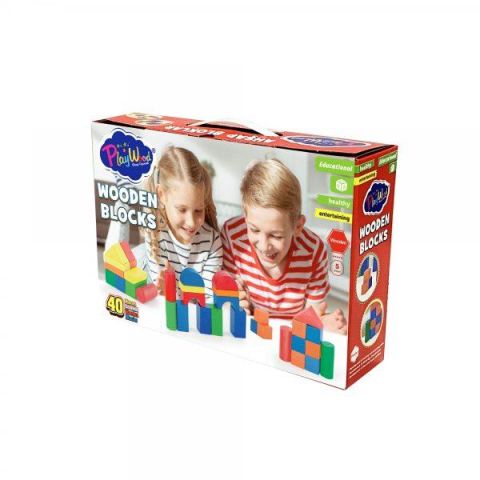 Kutuda Ahşap 40 Parça Renkli Bloklar