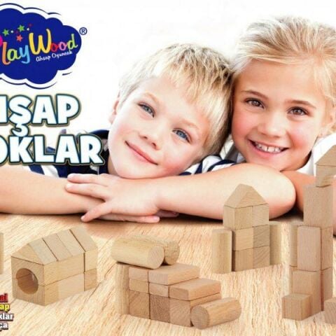 Kutuda Ahşap 60 Parça Doğal Bloklar