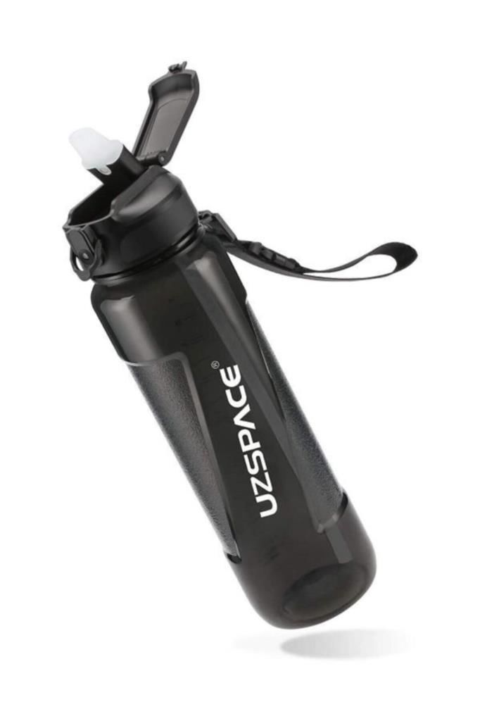 Uzspace 850 Ml Silikon Pipet Ağızlıklı Siyah Tritan Matara/suluk - Çift Kademe Kapak