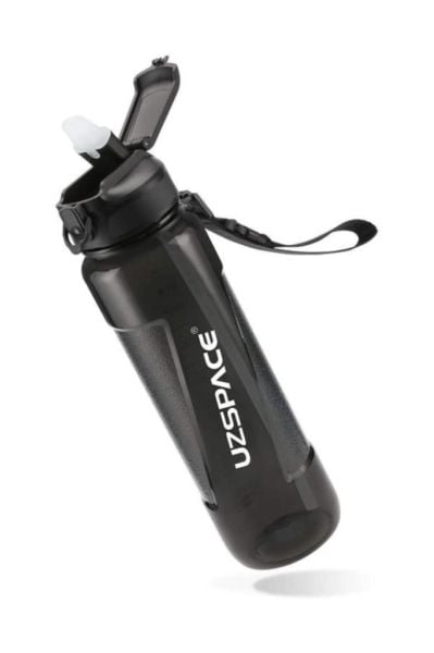 Uzspace 850 Ml Silikon Pipet Ağızlıklı Siyah Tritan Matara/suluk - Çift Kademe Kapak