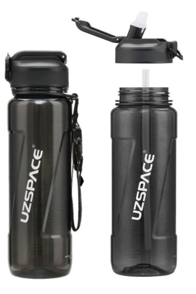 Uzspace 850 Ml Silikon Pipet Ağızlıklı Siyah Tritan Matara/suluk - Çift Kademe Kapak