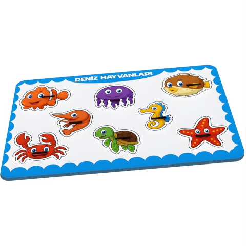 Deniz Hayvanları Ahşap Puzzle – 8 Parça Yuvalı Eğitici Yapboz (29×18 Cm, Okul Öncesi )