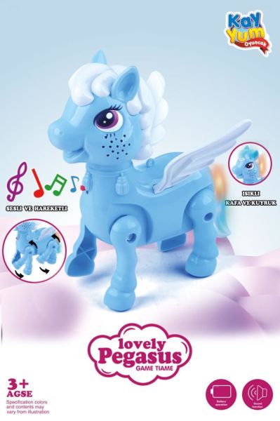 Işıklı Sesli Pilli Yürüyen At Oyuncağı Pony Oyuncağı Pembe ve Mavi