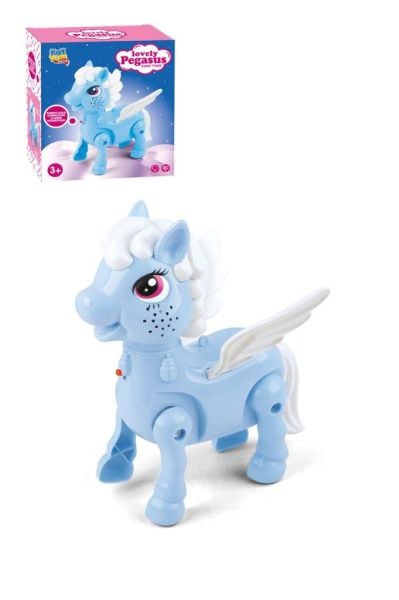 Işıklı Sesli Pilli Yürüyen At Oyuncağı Pony Oyuncağı Pembe ve Mavi