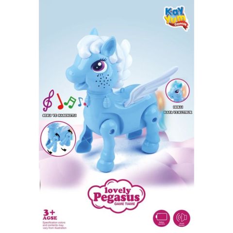 Işıklı Sesli Pilli Yürüyen At Oyuncağı Pony Oyuncağı Pembe ve Mavi