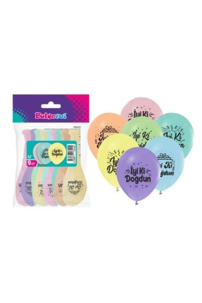 1+1 İyi ki Doğdun Baskılı 12'' Makaron Balon 9 Adet